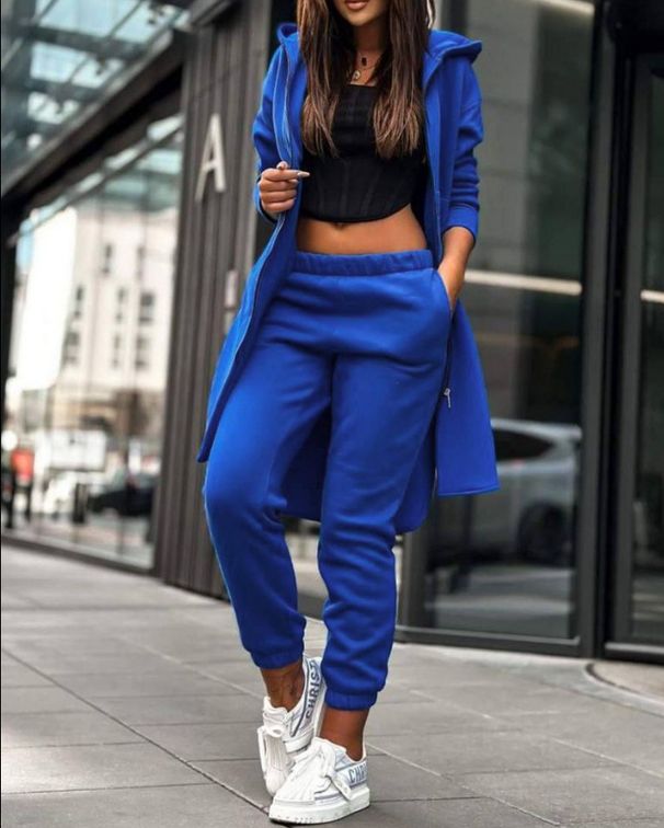 Women's Clothing new fashion casual hooded fleece sweatshirt jacket two piece set for women_mkmklike.com