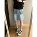 Men's Vintage Washed Distressed Denim Shorts Casual Loose Fit Five-Point Shorts Classic Five-Point Length_mkmklike.com