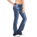 Women's Flared High-Waist Stretch Denim Jeans - Slim Fit Bootcut Pants For Long Legs, Comfortable Cotton Blend, Classic Blue/Black Wash_mkmklike.com
