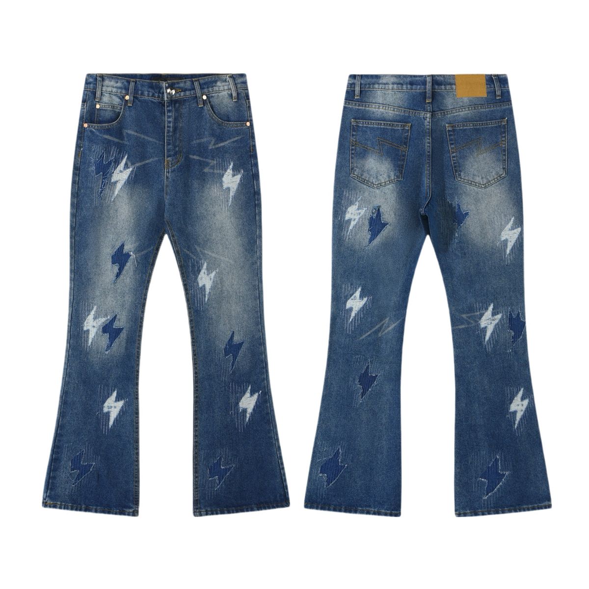 Men's Clothing Lightning Jeans Snow Mountain Gradient Destruction Scar Straight Trend Fashion High Street Fashion Brand High Ounce Limited Edition_mkmklike.com