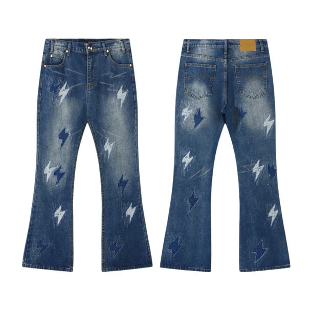 Men's Clothing Lightning Jeans Snow Mountain Gradient Destruction Scar Straight Trend Fashion High Street Fashion Brand High Ounce Limited Edition_mkmklike.com