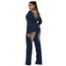 Women's Clothing 6027 Slim Elastic Flared Washed Long Sleeved Denim Jumpsuit Jumpsuit_mkmklike.com