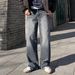 Distressed Washed Straight-Leg Jeans For Men - Vintage Denim Pants With Cleanfit Style, Oversized & Long-Length For Casual & Streetwear_mkmklike.com