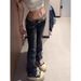 Summer Y2K Fashion Retro Punk Low Waist Casual Embroidery Diamond Jeans Blue Wings Pattern Embroidered Leg Slim Pants_mkmklike.com