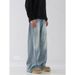 Korean Style High Volume Straight Leg Jeans mid Waist Loose Fit Wide Leg Floor Length Trousers All Season Trendy Brand Blue_mkmklike.com