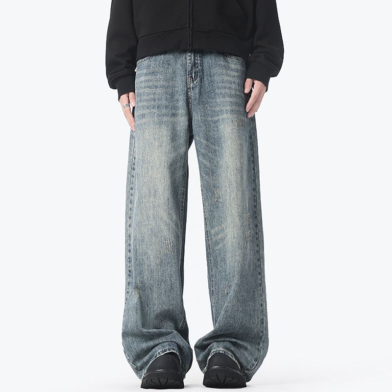 Nordmann Muqiu Clothing | American Heavy Washed Vintage Jeans Men's Vibe Style High Street Straight Wide-Leg Long Pants_mkmklike.com