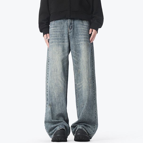 Nordmann Muqiu Clothing | American Heavy Washed Vintage Jeans Men's Vibe Style High Street Straight Wide-Leg Long Pants_mkmklike.com