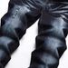 Men's Slim Fit Stretch Ripped Jeans Dark Blue Multi Layered Design Trousers_mkmklike.com