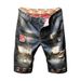 Men's Clothing Denim Shorts, Retro Blue, Ripped Denim Shorts, Denim Capri Pants_mkmklike.com