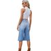 Women's Washed Denim Capri Pants Elastic Waist Summer Fashion Solid Color European American Style Independent Site Amazon Arrival_mkmklike.com