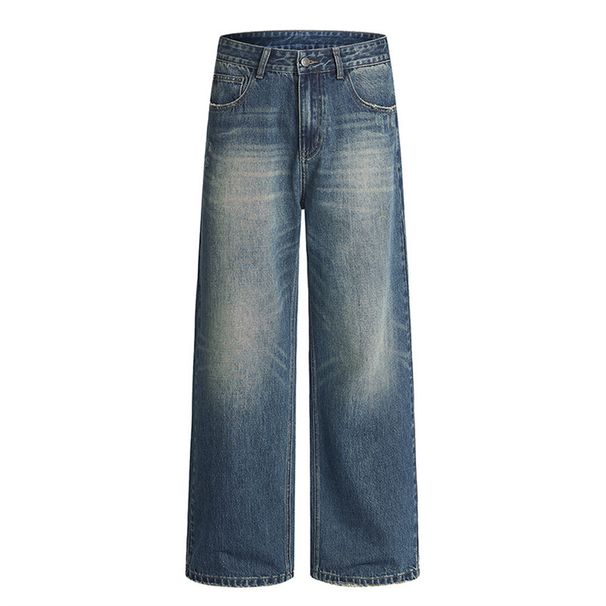 American Style Jeans Men Punk Street Trend Faded Loose Casual Handmade Frayed Washed Straight Long Pants_mkmklike.com