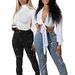 Women's Clothing Slim Fit Rhinestone Studded Pocket Ripped Frayed Hem Jeans_mkmklike.com