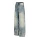 Unisex High Street Wide-Leg Bootcut Denim Pants Distressed Starlight Embroidered Jeans 92.8% Cotton Blue S-XL_mkmklike.com