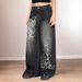 European And American Street Fashion Retro Dark Print Color-blocking Low-waist Loose Straight Washed Distressed Casual_mkmklike.com