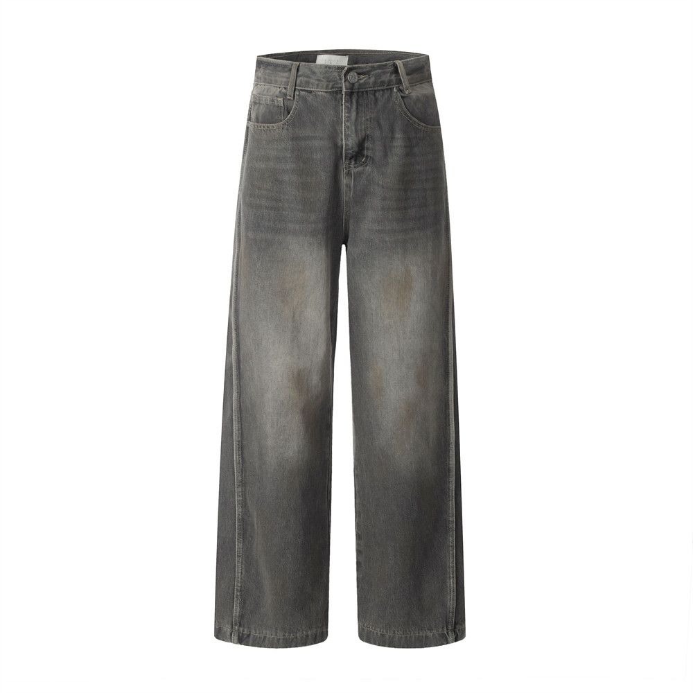 High Simple Washed Jeans For Men Street Trendy Brand Vibe Style Casual Versatile Dad Wide-Leg Long Pants_mkmklike.com