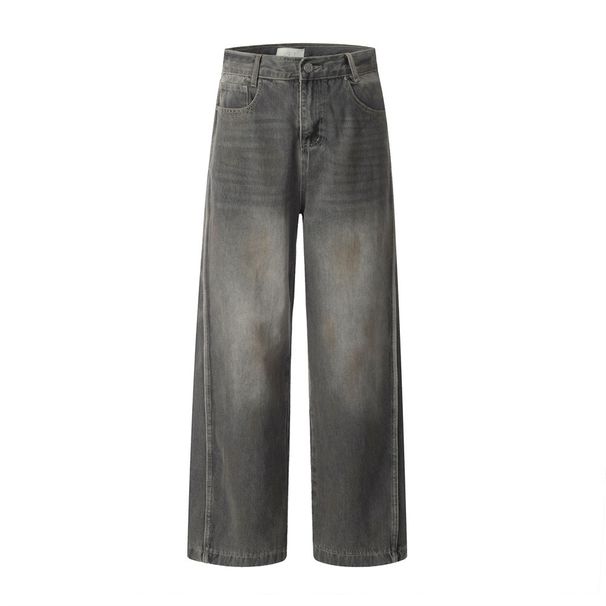 High Simple Washed Jeans For Men Street Trendy Brand Vibe Style Casual Versatile Dad Wide-Leg Long Pants_mkmklike.com