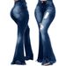 Women's Clothing Versatile Slim Wide Leg Washed Ripped Denim Bell Bottom Pants_mkmklike.com