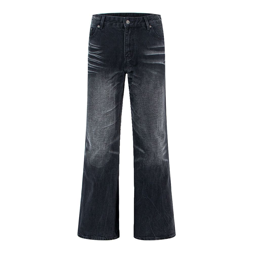 Vintage Washed Straight-Leg Jeans - Classic American Distressed Denim With Cat Whiskers, Unisex Timeless Versatility_mkmklike.com