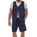Men's Cotton And Linen Suit Casual Sleeveless Cardigan Shorts Two-Piece Suit_mkmklike.com