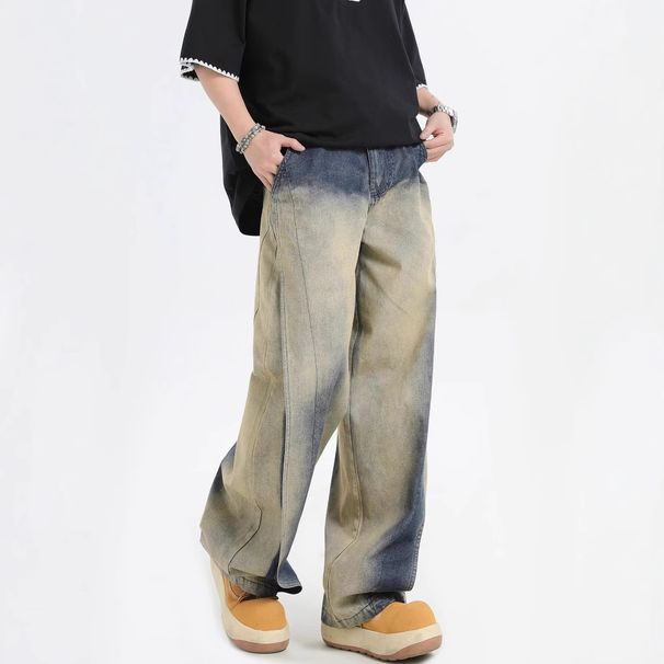 Men's Clothing High Street Gradient Color Scimitar Jeans For Men And Women, Neutral Loose Straight Wide Leg Casual Pants, Niche Lazy Style_mkmklike.com