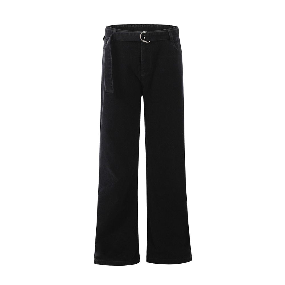 American Style Solid Color Loose Belted Straight Long Pants Men's Vibe Trendy Brand Versatile Simple Casual Wide-Leg_mkmklike.com