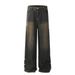 Wasteland Style Vintage Washed Denim Men's Vibe Trend Side Split Stitching Design Straight Pants_mkmklike.com