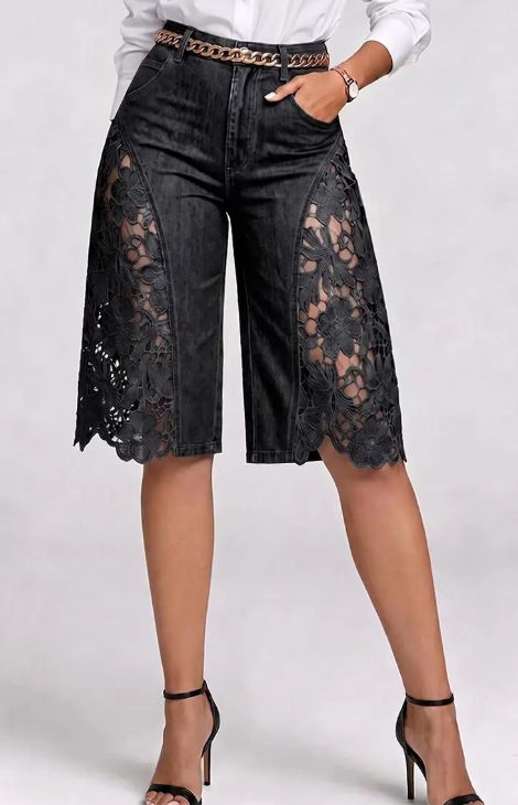 Women's Stylish Versatile Denim Shorts Lace Trim Summer Style Relaxed Everyday Wear Versatile Comfortable Feshion Trend_mkmklike.com