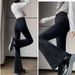 Women's Clothing High Waist Flared Jeans - Cement Gray Stretch Denim With Fleece Lining (Winter Warm, S-2XL)_mkmklike.com