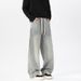 Vintage American-style Autumn Streetwear Washed Patchwork Curved Hem Jeans For Men And Women, Loose Fit, Plus Size,_mkmklike.com