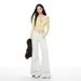 American Retro Style|Rivet Decoration|Low-waisted Loose Flared Jeans For Women In Ivory White_mkmklike.com