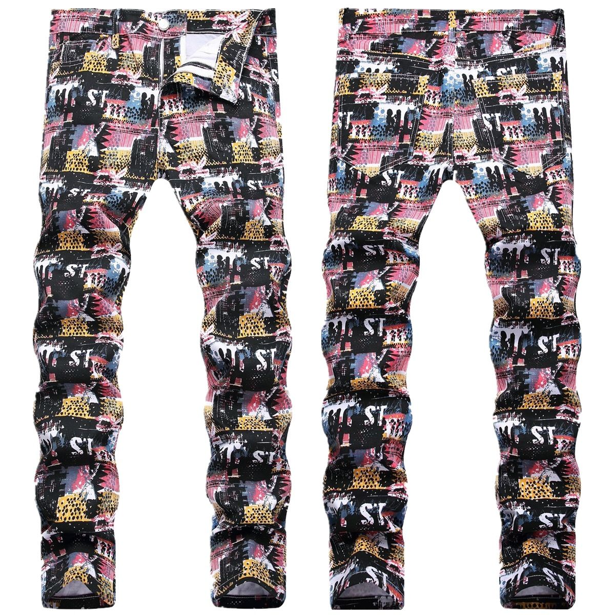 Men's Printed Skinny Jeans | Streetwear Graphic Denim Pants With Stretch Fit & Artistic Patterns_mkmklike.com