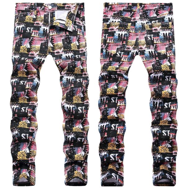 Men's Printed Skinny Jeans | Streetwear Graphic Denim Pants With Stretch Fit & Artistic Patterns_mkmklike.com
