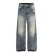 Men's High-Waist Skinny Jeans Retro Washed High Street Style With Lightning Stripe Design Loose Fit Denim_mkmklike.com