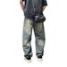 Men's Vintage Washed Distressed Denim Jeans – Relaxed Straight-Leg Baggy Pants With Ripped Details (Blue, M-Xxxl)_mkmklike.com