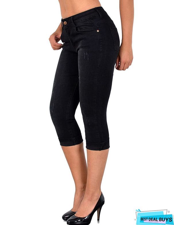 Women's 7/8 Skinny Jeans Cross Border Supply European American Style Simple Casual Stretch Denim Pants_mkmklike.com