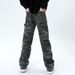 Military Camo Cargo Jeans – Oversized Distressed Denim Pants With Deconstructed Hem & Utility Pockets_mkmklike.com