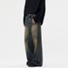 Men's Clothing & Archer0603 & Retro Washed American High Street Yellow Mud Color Wide Leg Jeans Men's Floor Length Distressed Straight Leg Pants_mkmklike.com