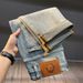 Men's Clothing Men's Slim Fit Stretch Washed Jeans - Vintage Yellow Straight Leg Ripped Denim Pants For Casual Wear Vintage Yellow Straight Leg_mkmklike.com