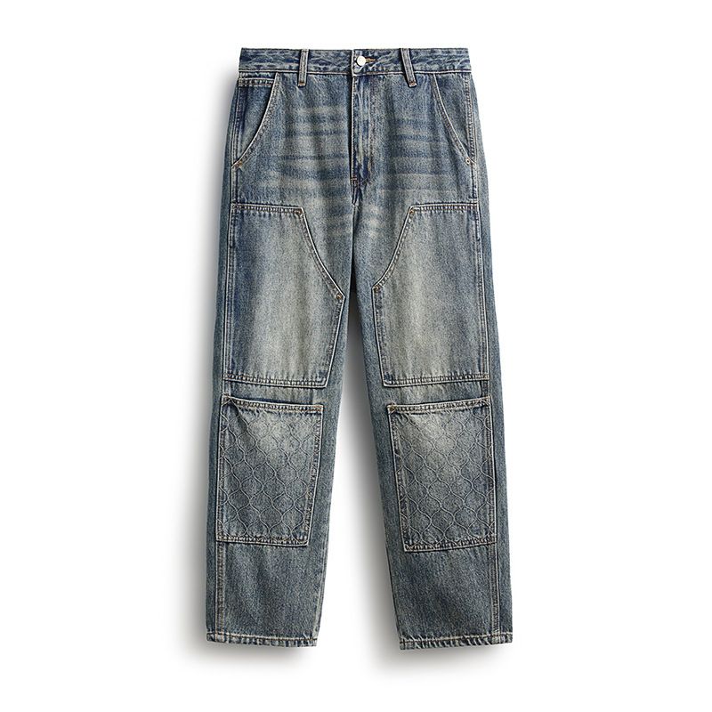Men's Clothing Jeans Workwear Multi Pocket Trousers New Retro Distressed Washed Straight Harem Jeans _mkmklike.com