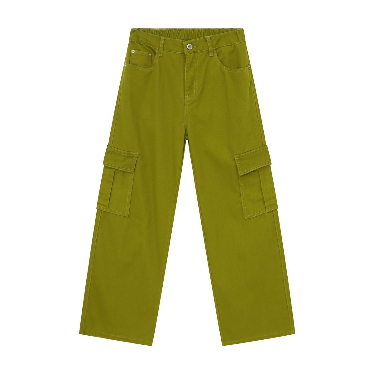 EF JEANS | 2024 New Vintage Simple Large Pocket Color Semi-elastic Waist Overalls Fruit Green Jeans_mkmklike.com