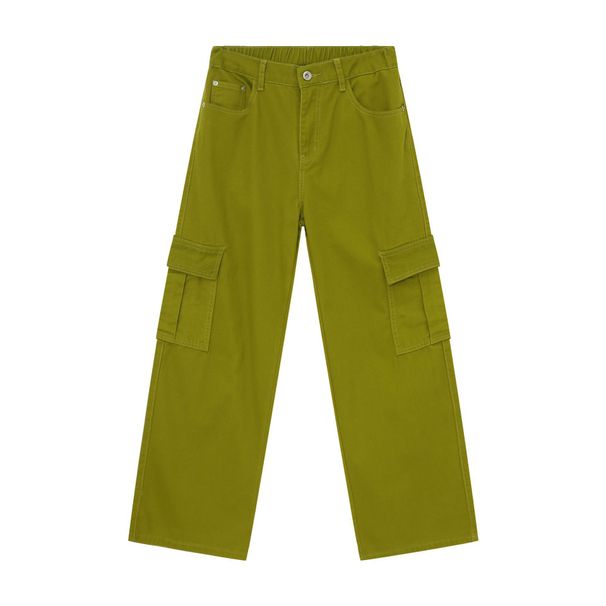EF JEANS | 2024 New Vintage Simple Large Pocket Color Semi-elastic Waist Overalls Fruit Green Jeans_mkmklike.com