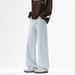 Men's Belt-Waist Retro Washed Jeans – Loose Wide Leg Streetwear Pants In Solid Colors For Autumn & Winter_mkmklike.com