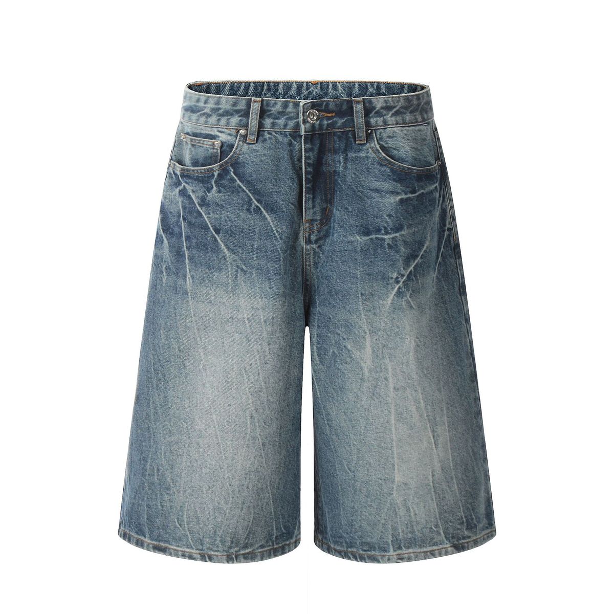 Men's Clothing New High Street Lightning Pattern Washed Retro Shorts Men And Women Style Denim Casual Pants_mkmklike.com