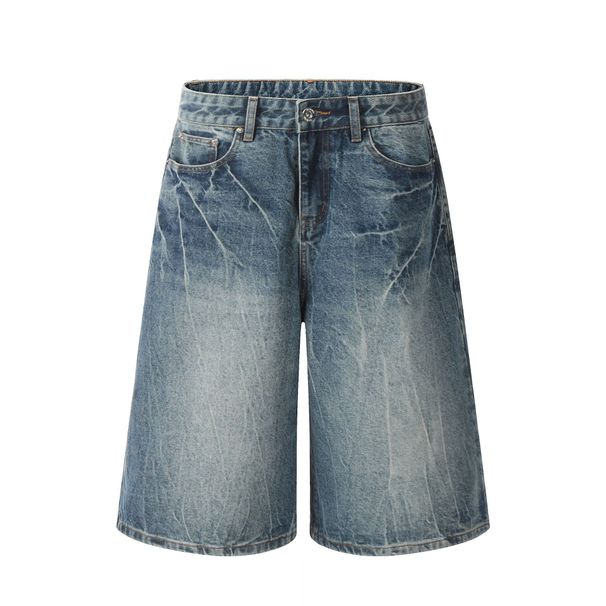 Men's Clothing New High Street Lightning Pattern Washed Retro Shorts Men And Women Style Denim Casual Pants_mkmklike.com