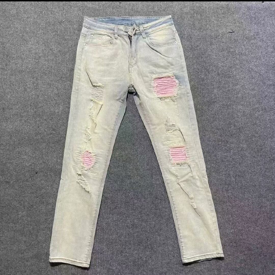 Men's Stretch Ripped Patchwork Skinny Jeans - Vintage Washed Denim Pants With Comfort Fit For Casual Streetwear_mkmklike.com