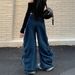 Women's Clothing Deconstructed Washed Workwear Jeans For Women - Oversized Straight Leg Denim Pants With Drop Crotch & Multi-Pockets_mkmklike.com