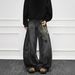 American Retro Distressed Design Curved Hem Jeans For Men Women, 2025 Spring And Autumn New Style, Loose Straight Washed_mkmklike.com