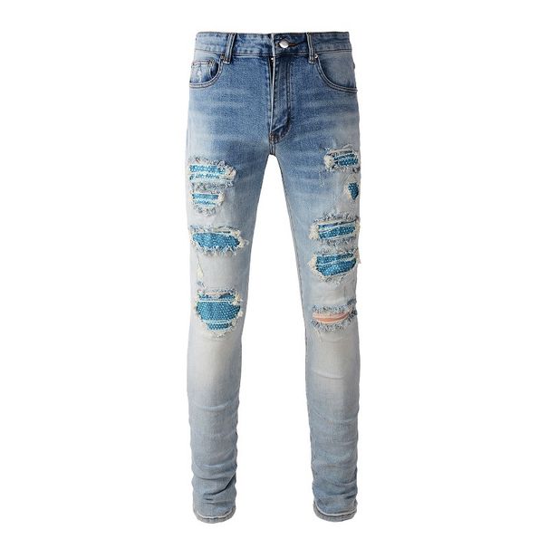 Men's Clothing Street Fashion Skinny Jeans Men's High Street Xiangchao Brand Slim Elastic Ripped Jeans Men's Long Pants 6566_mkmklike.com