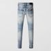 Men's Clothing Street Fashion Men's Jeans Distressed Light Blue Patch Hip Hop Slightly Elastic Slim Fit Skinny Jeans Men's Trend_mkmklike.com
