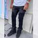 Men’s American Streetwear Cargo Jeans – Black Washed Relaxed Straight-Leg Workwear Pants With Patchwork Design_mkmklike.com
